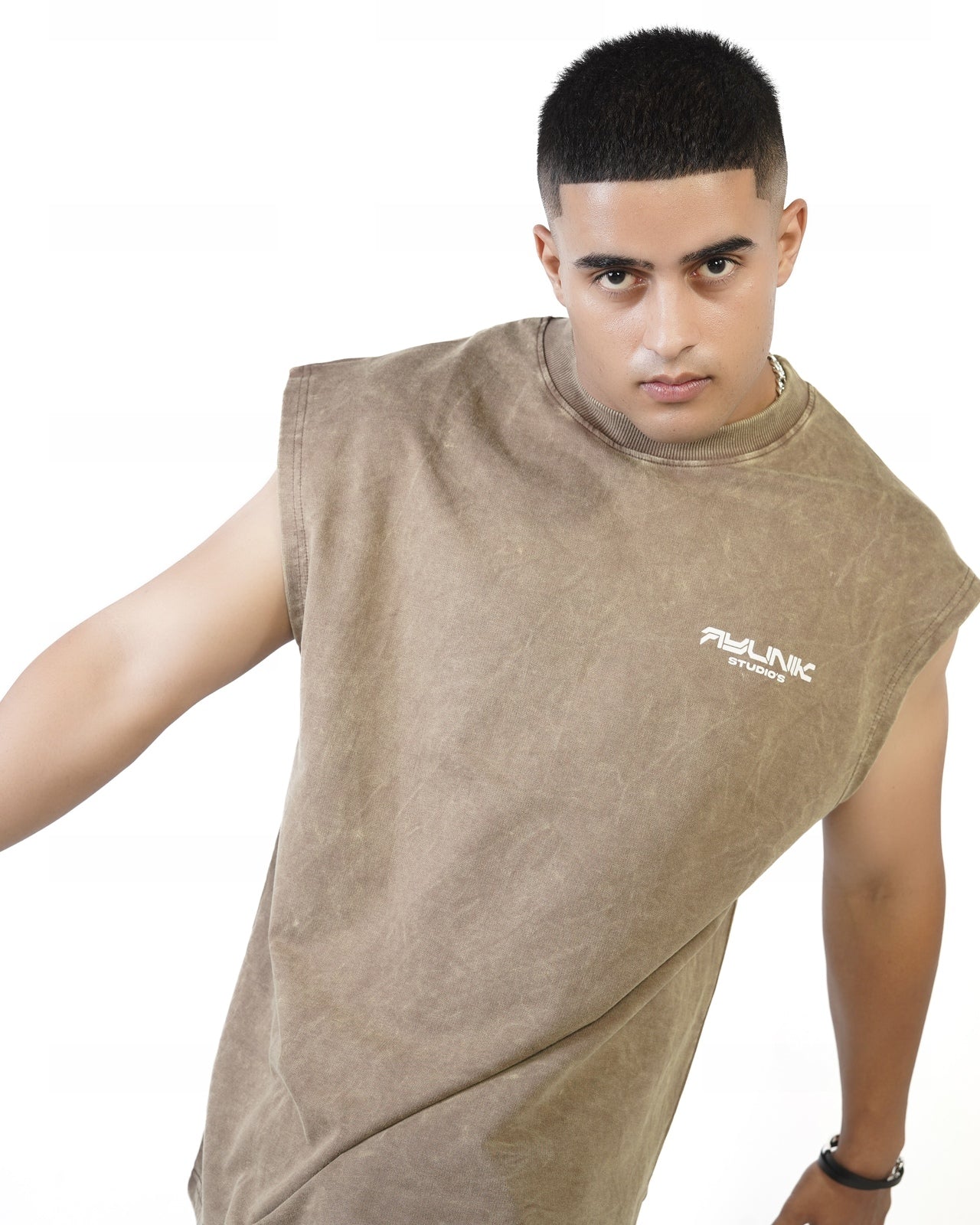 Acid Wash Waffle Vest (BEIGE)