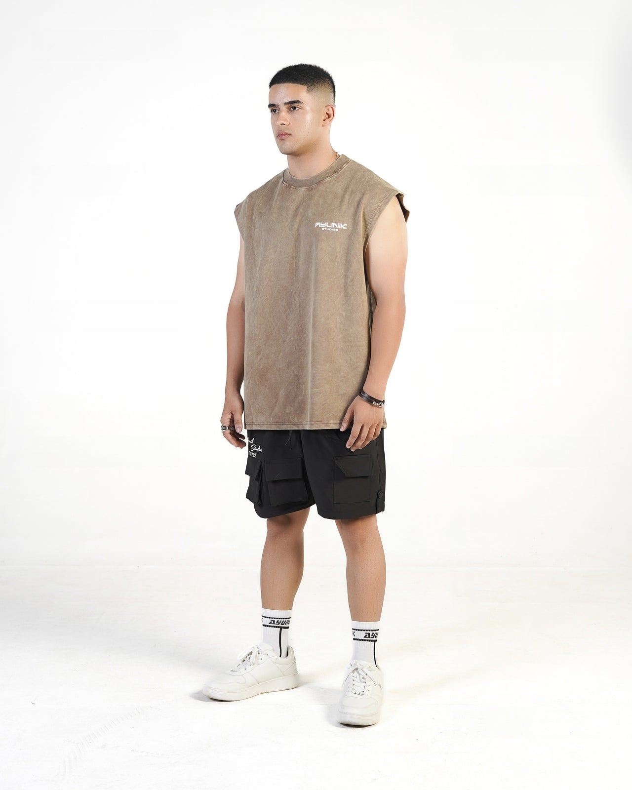 Acid Wash Waffle Vest (BEIGE)