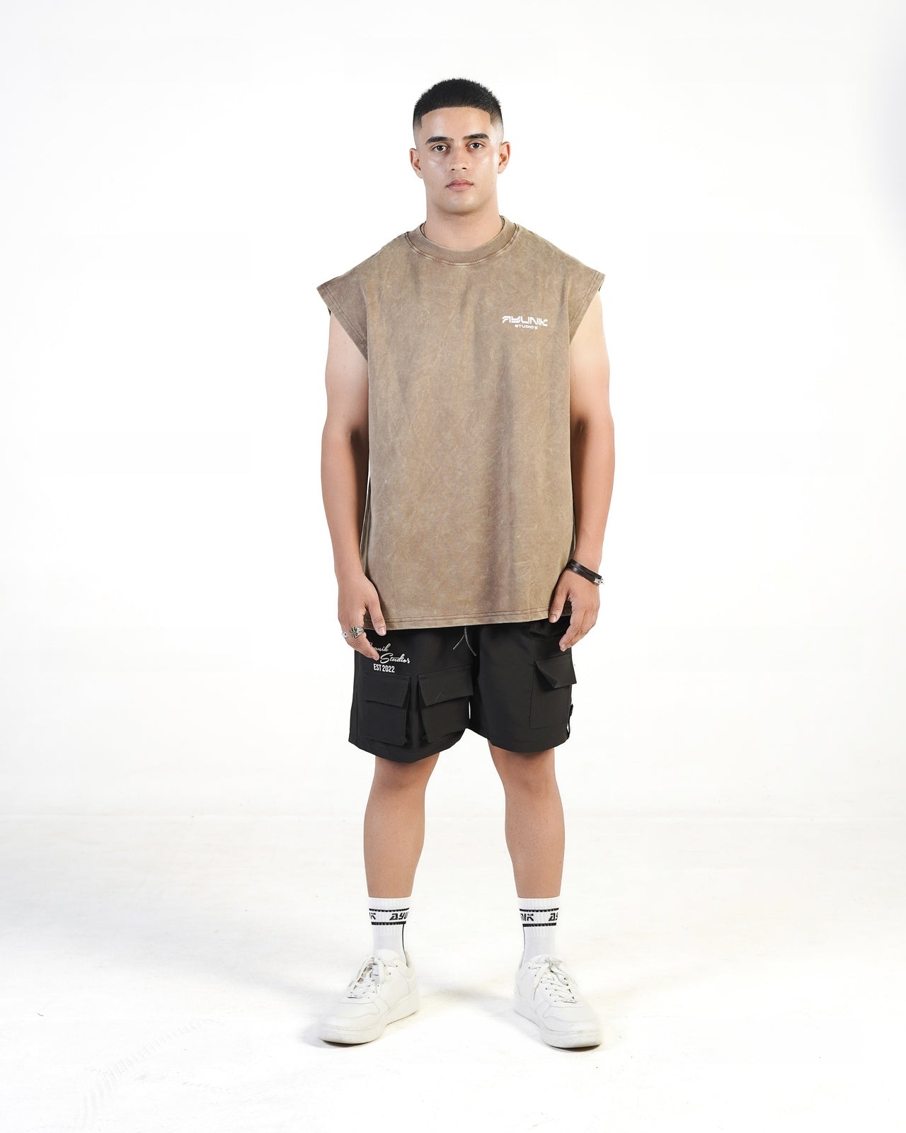 Acid Wash Waffle Vest (BEIGE)