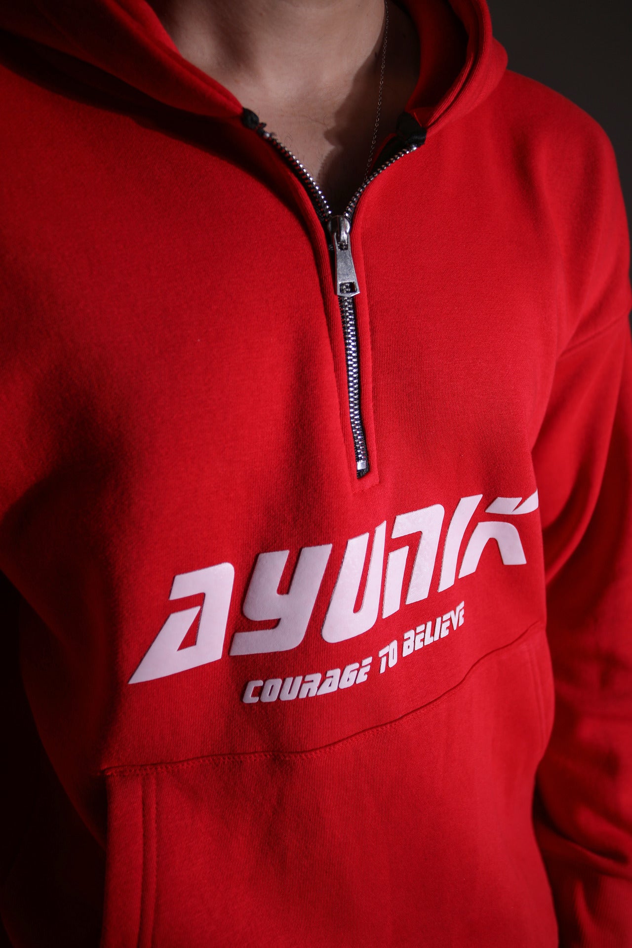 Red Half Zipper Hoodie