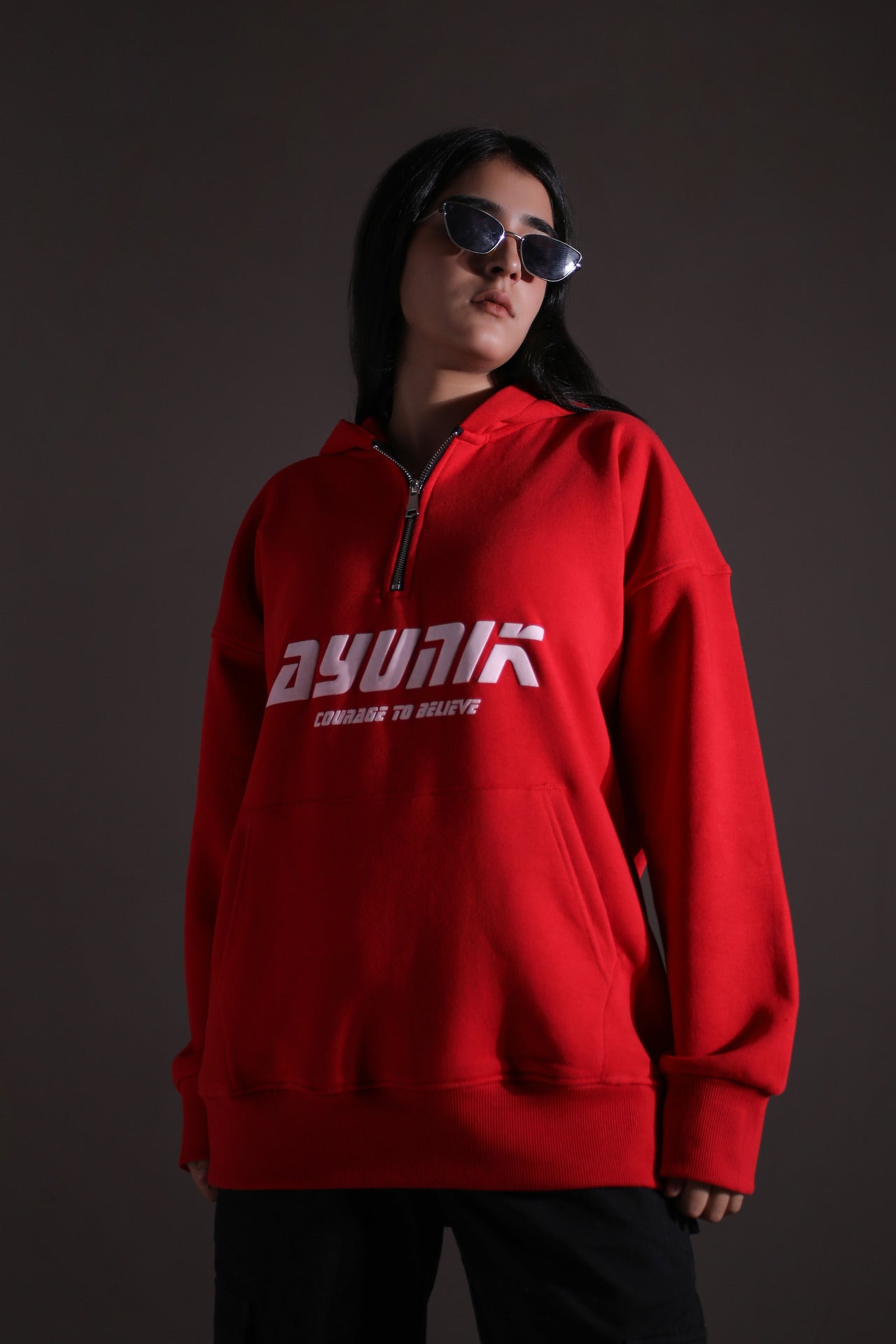 Red Half Zipper Hoodie